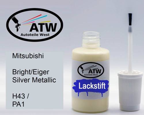 Mitsubishi, Bright/Eiger Silver Metallic, H43 / PA1: 20ml Lackstift, von ATW Autoteile West.